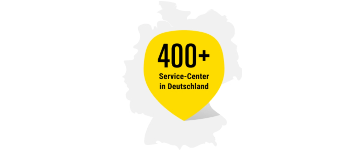 Deutschlandkarte mit Pin auf dem die Anzahl der Carglass Service Center stehen